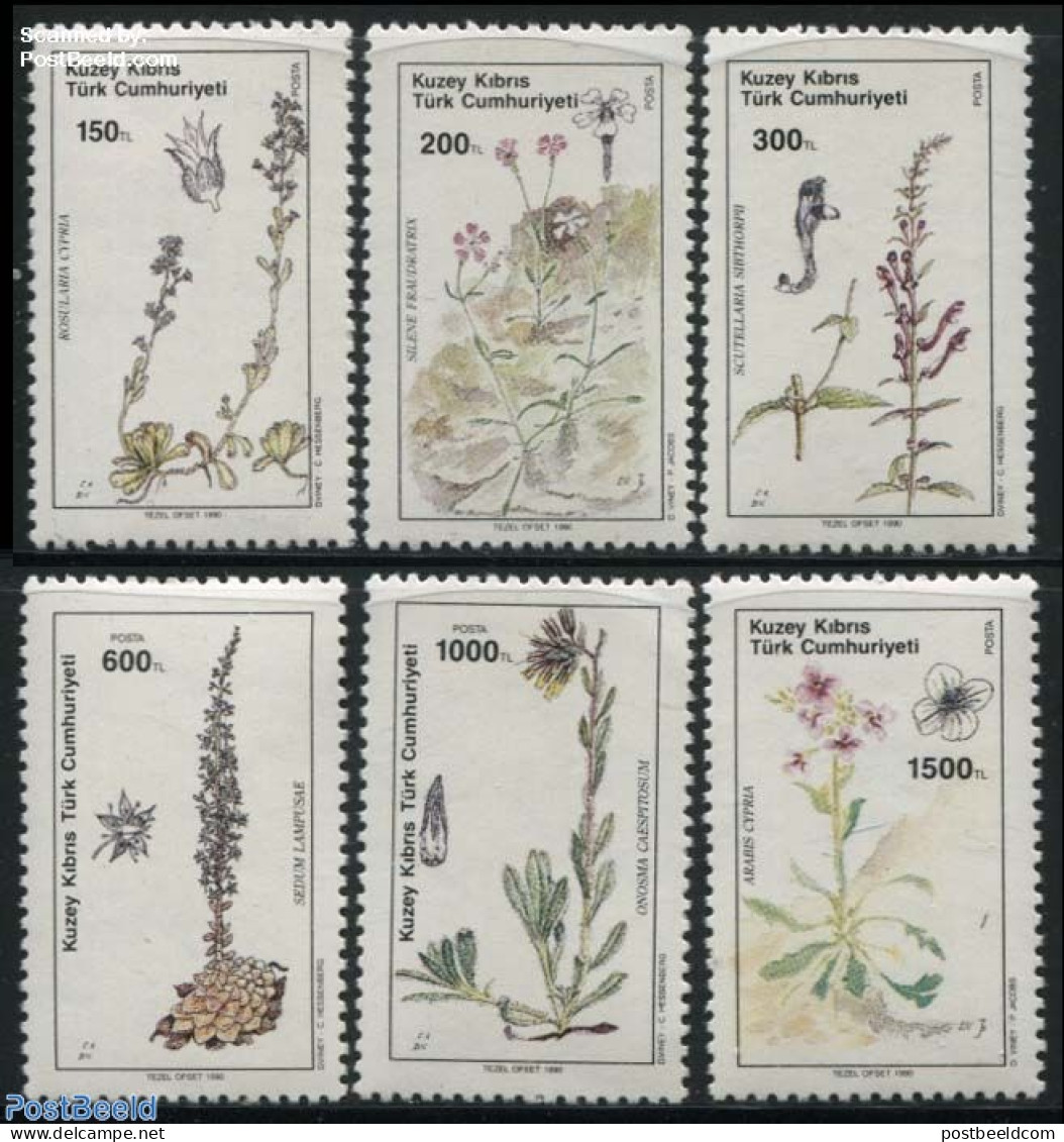 Turkish Cyprus 1990 Flowers 6v, Mint NH, Nature - Flowers & Plants - Andere & Zonder Classificatie