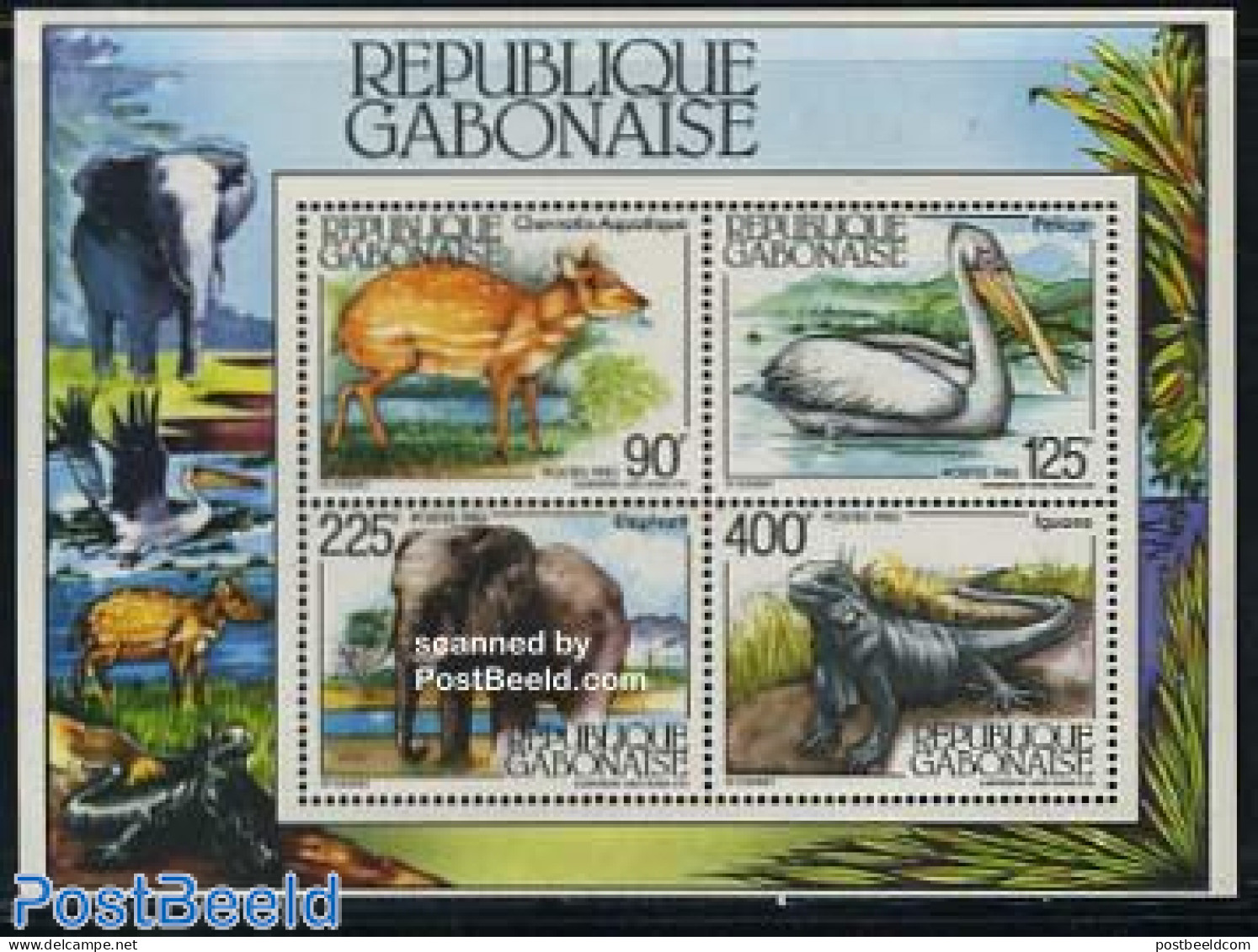 Gabon 1983 Animals S/s, Mint NH, Nature - Animals (others & Mixed) - Birds - Elephants - Reptiles - Unused Stamps