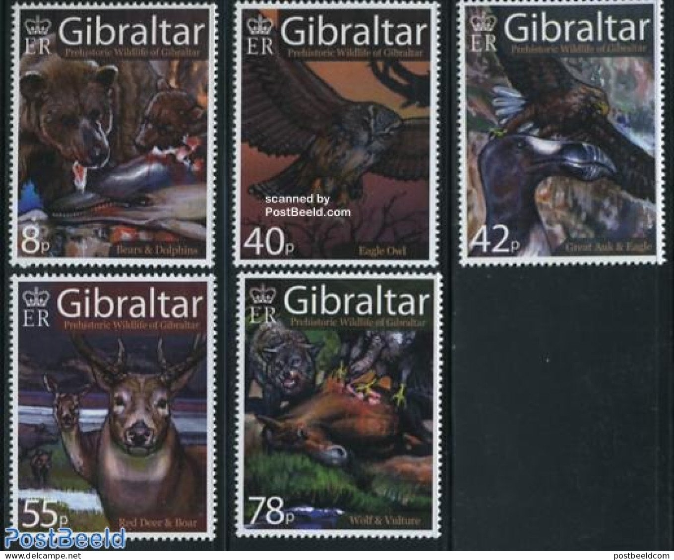 Gibraltar 2007 Animals In History 5v, Mint NH, Nature - Animals (others & Mixed) - Bears - Birds - Birds Of Prey - Dee.. - Gibraltar