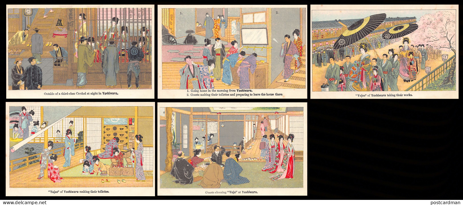 Japan - YOSHIWARA - Brothel - Prostitution - Set Of 5 Postcards - Publ. Unknown  - Autres & Non Classés