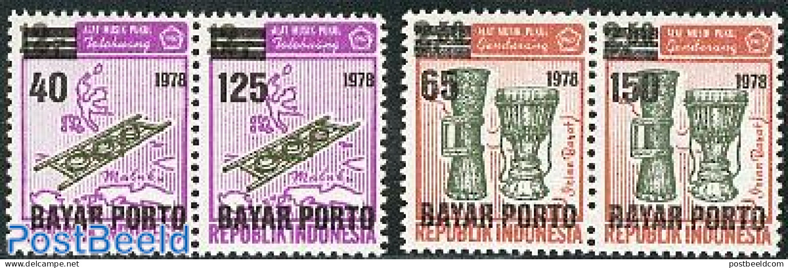 Indonesia 1978 Postage Due 2 Pairs, Mint NH, Performance Art - Music - Musical Instruments - Musique