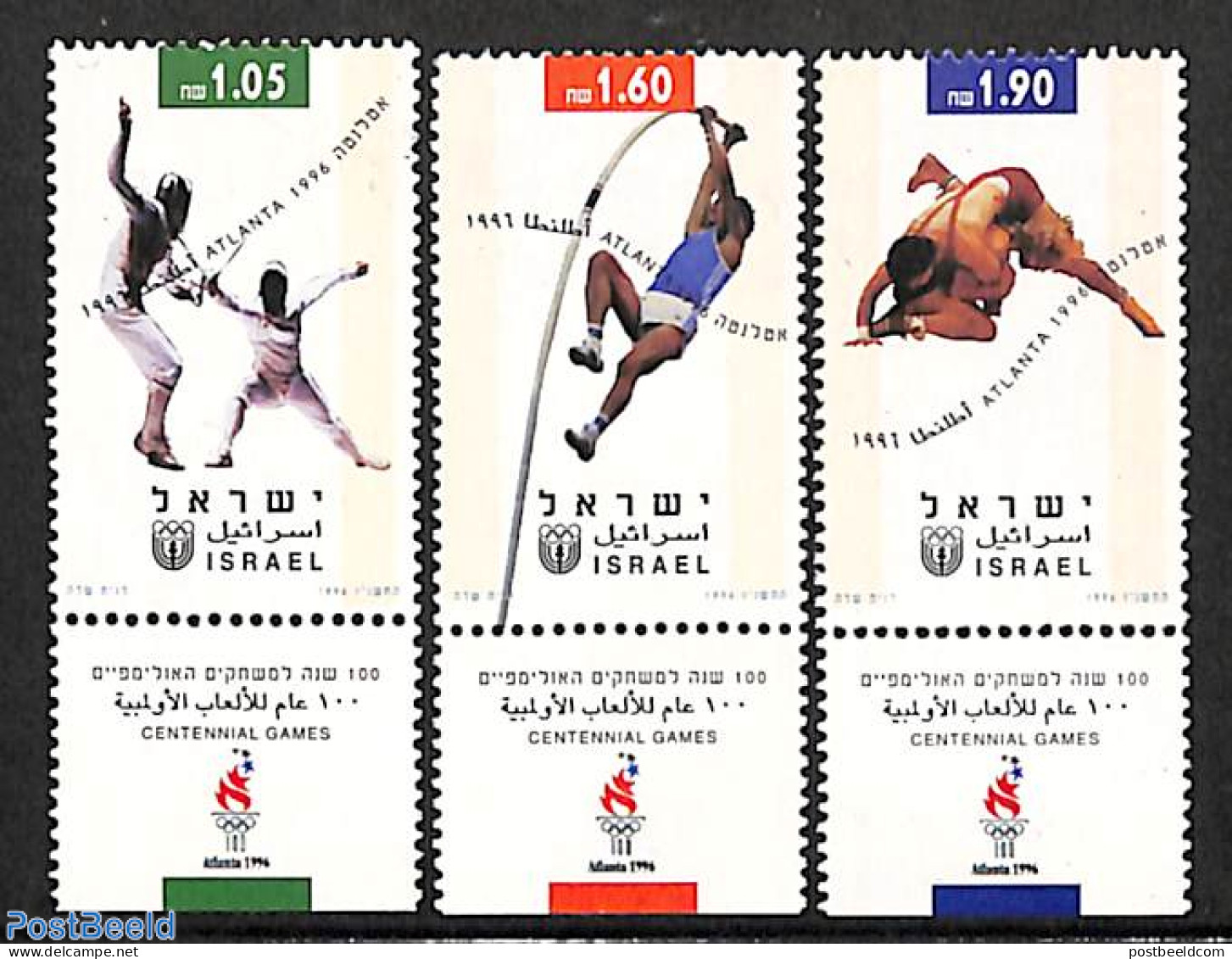Israel 1996 Olympic Games Atlanta 3v, Mint NH, Sport - Athletics - Fencing - Olympic Games - Neufs (avec Tabs)