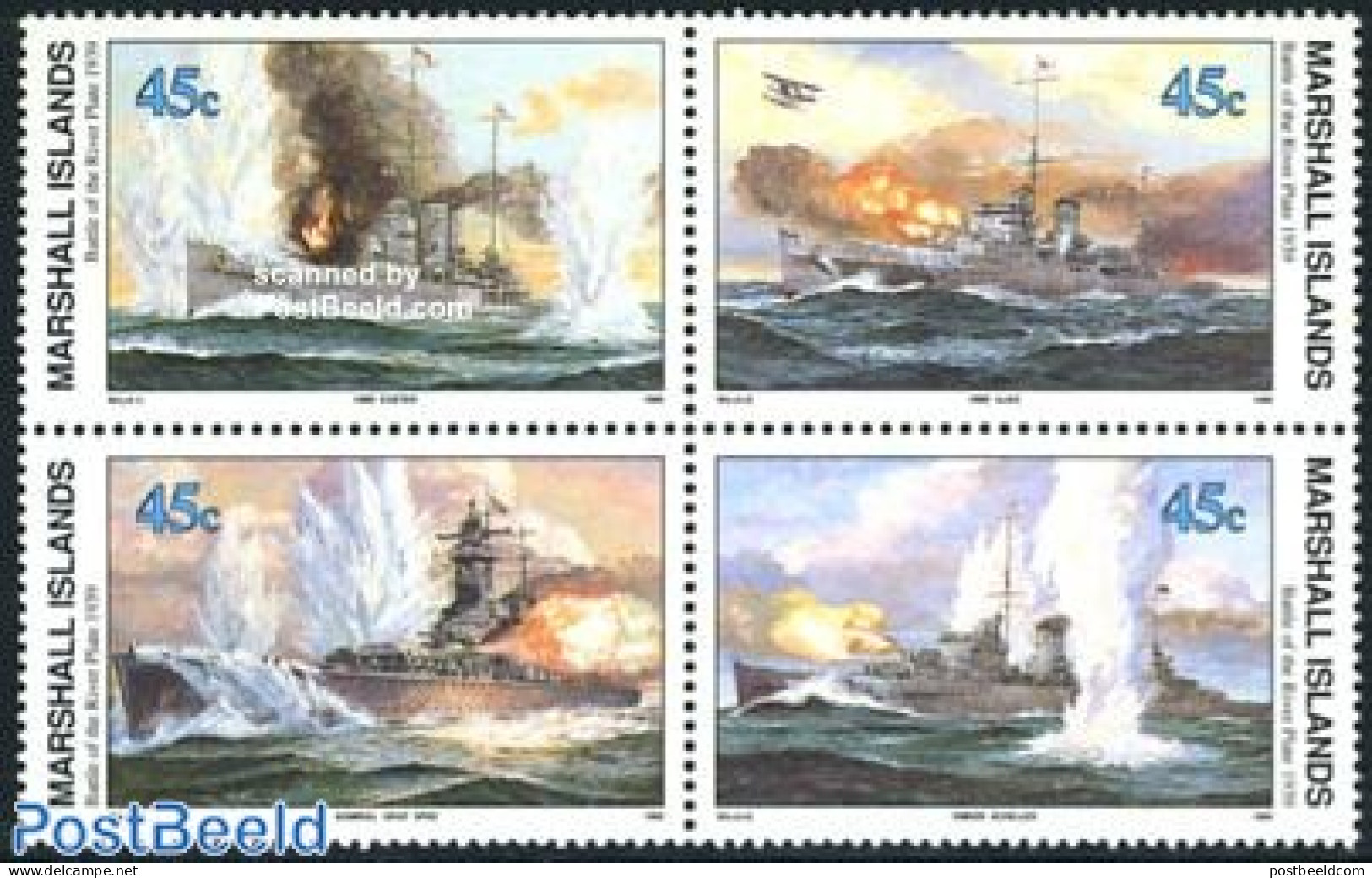 Marshall Islands 1989 Battle Of River Plate 4v [+], Mint NH, History - Transport - Militarism - World War II - Ships A.. - Militaria