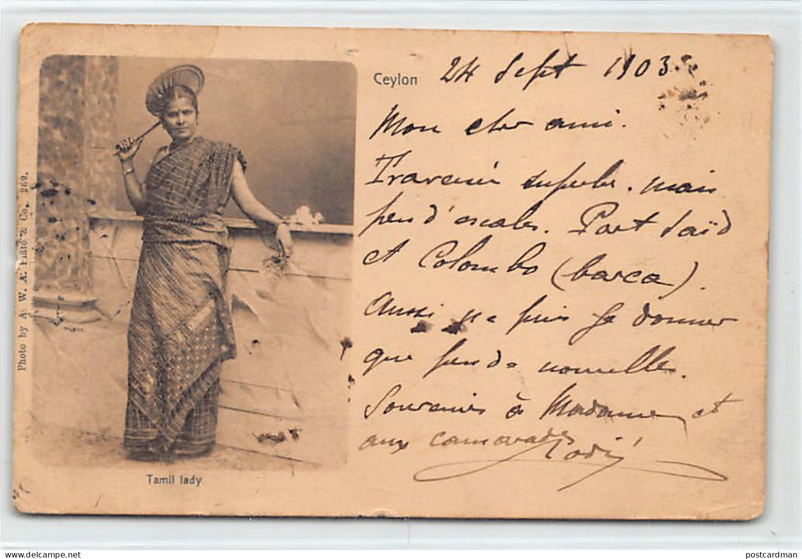 Sri Lanka - Tamil Lady - DAMAGED See Scans For Condition - Publ. A.W.A. Plâté & Co. 269 - Sri Lanka (Ceylon)