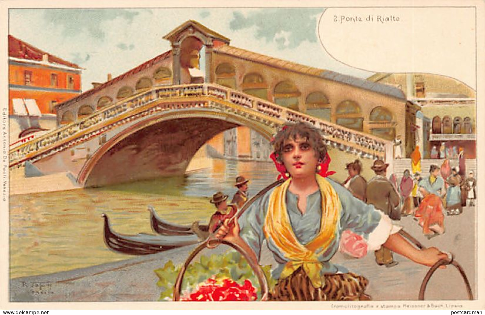 VENEZIA - Litografia - Venditore Di Fiori, Ponte Di Rialto - Ed. Antonio De Paoli - Venezia (Venedig)