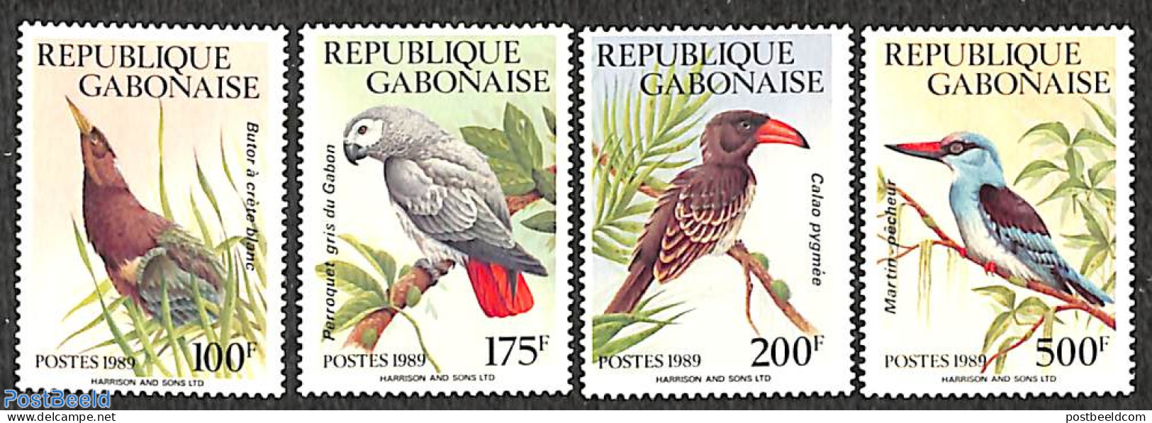 Gabon 1989 Birds 4v, Mint NH, Nature - Birds - Parrots - Nuevos