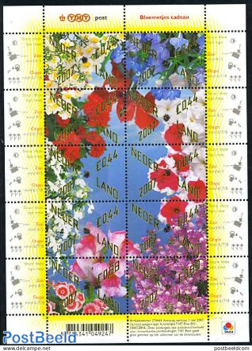 Netherlands 2007 Flowers 10v M/s (stamps Contain Real Flowerseeds), Mint NH, Nature - Various - Flowers & Plants - Oth.. - Unused Stamps