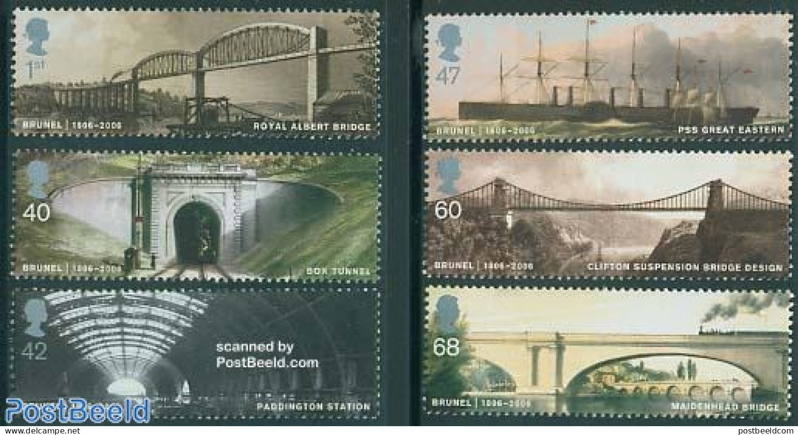 Great Britain 2006 Brunel 6v, Mint NH, Transport - Railways - Ships And Boats - Art - Bridges And Tunnels - Ongebruikt
