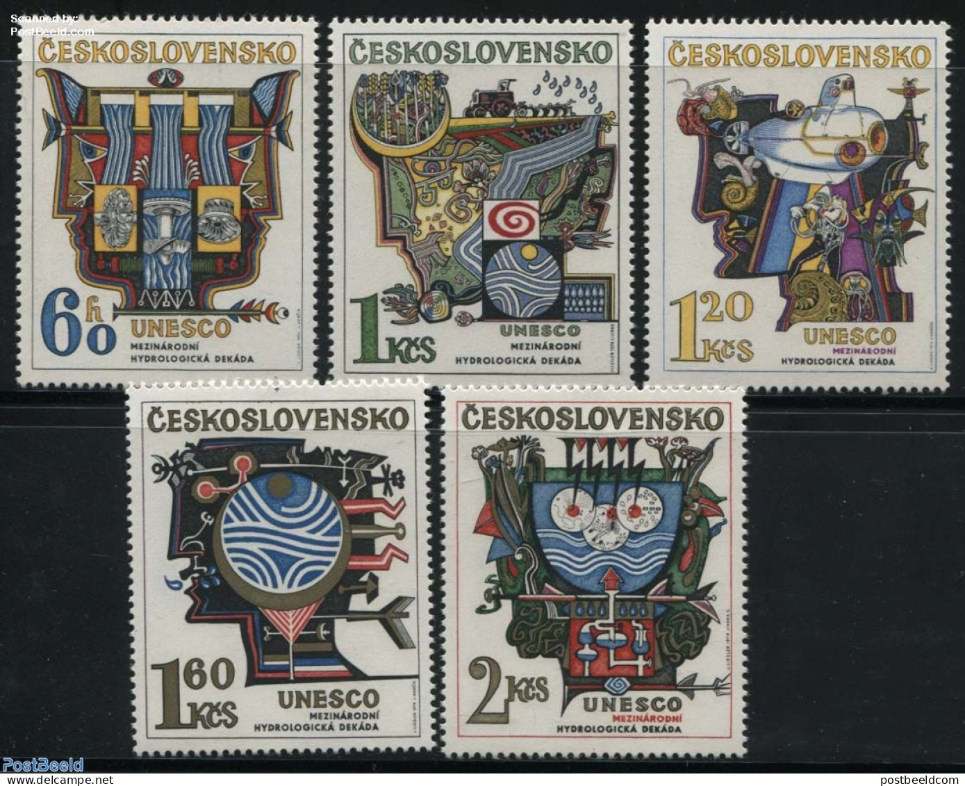 Czechoslovkia 1974 Science, UNESCO 5v, Mint NH, History - Nature - Sport - Unesco - Water, Dams & Falls - Diving - Other & Unclassified