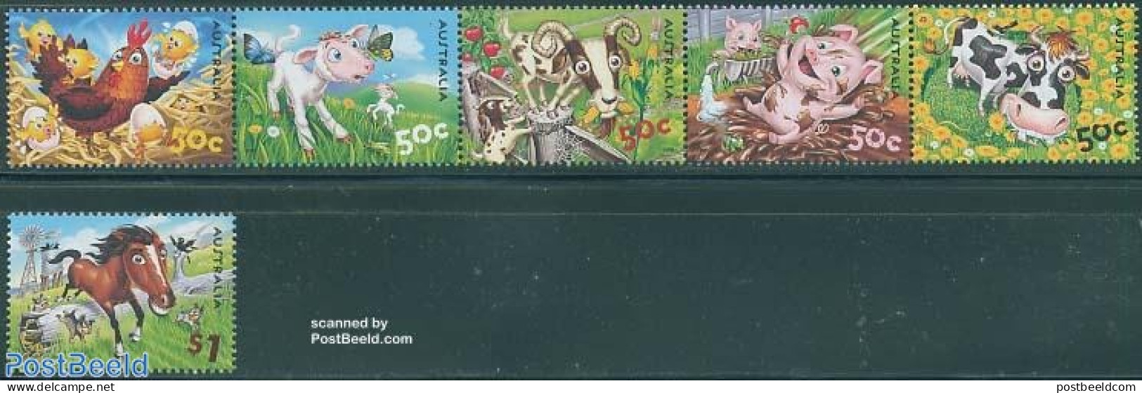 Australia 2005 Farm Animals 6v (1v+[:::::]), Mint NH, Nature - Various - Animals (others & Mixed) - Butterflies - Catt.. - Unused Stamps