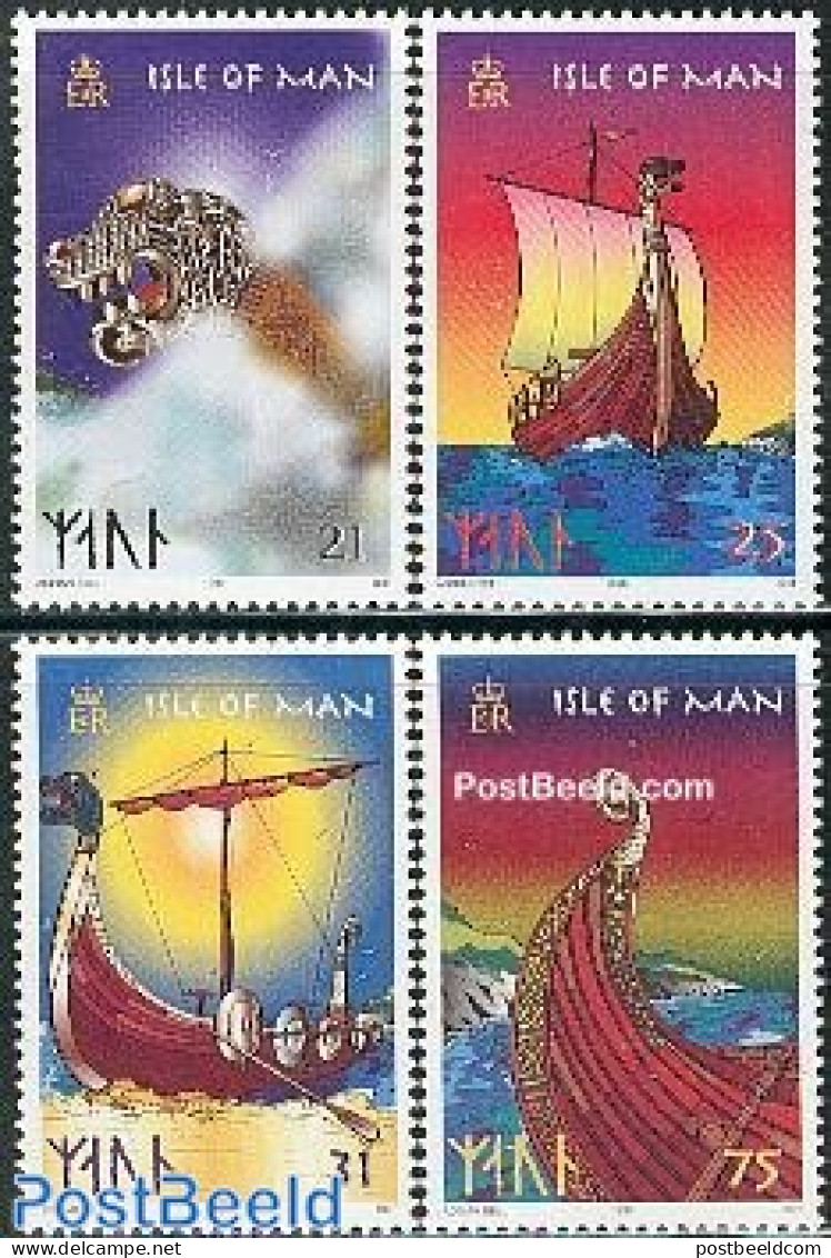 Isle Of Man 1998 Viking Boats 4v, Mint NH, Transport - Ships And Boats - Bateaux