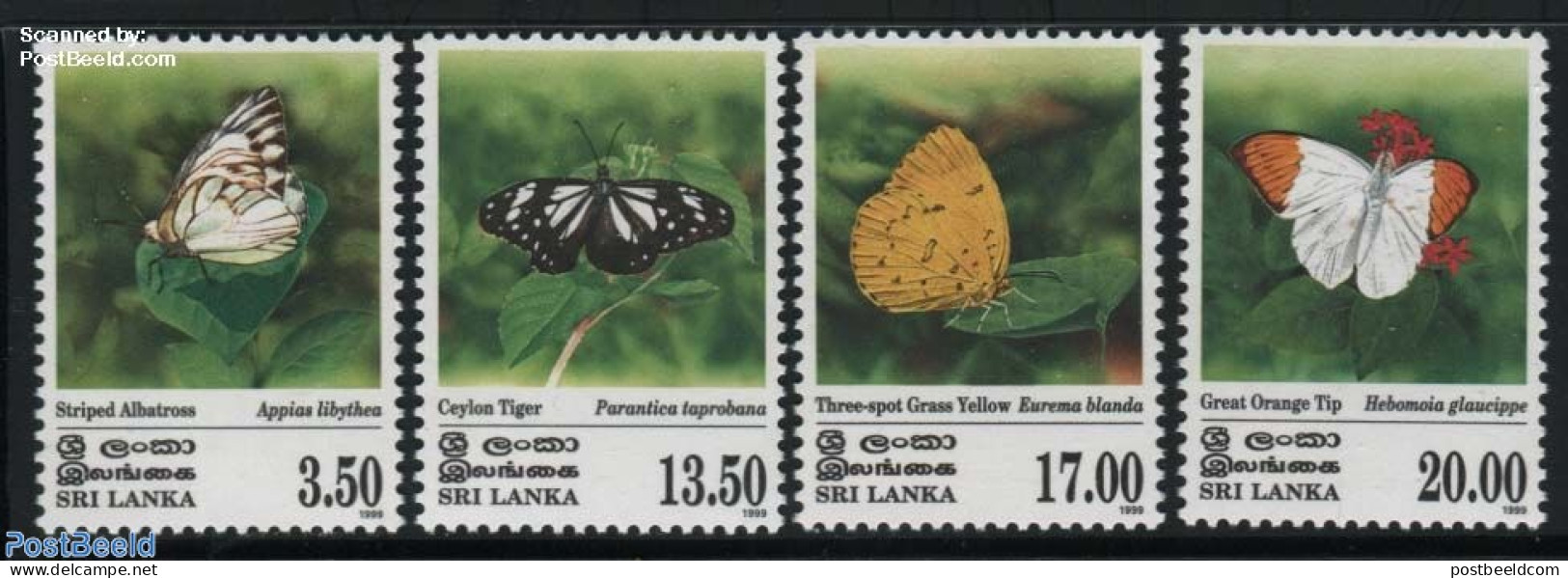 Sri Lanka (Ceylon) 1999 Butterflies 4v, Mint NH, Nature - Butterflies - Sri Lanka (Ceylon) (1948-...)