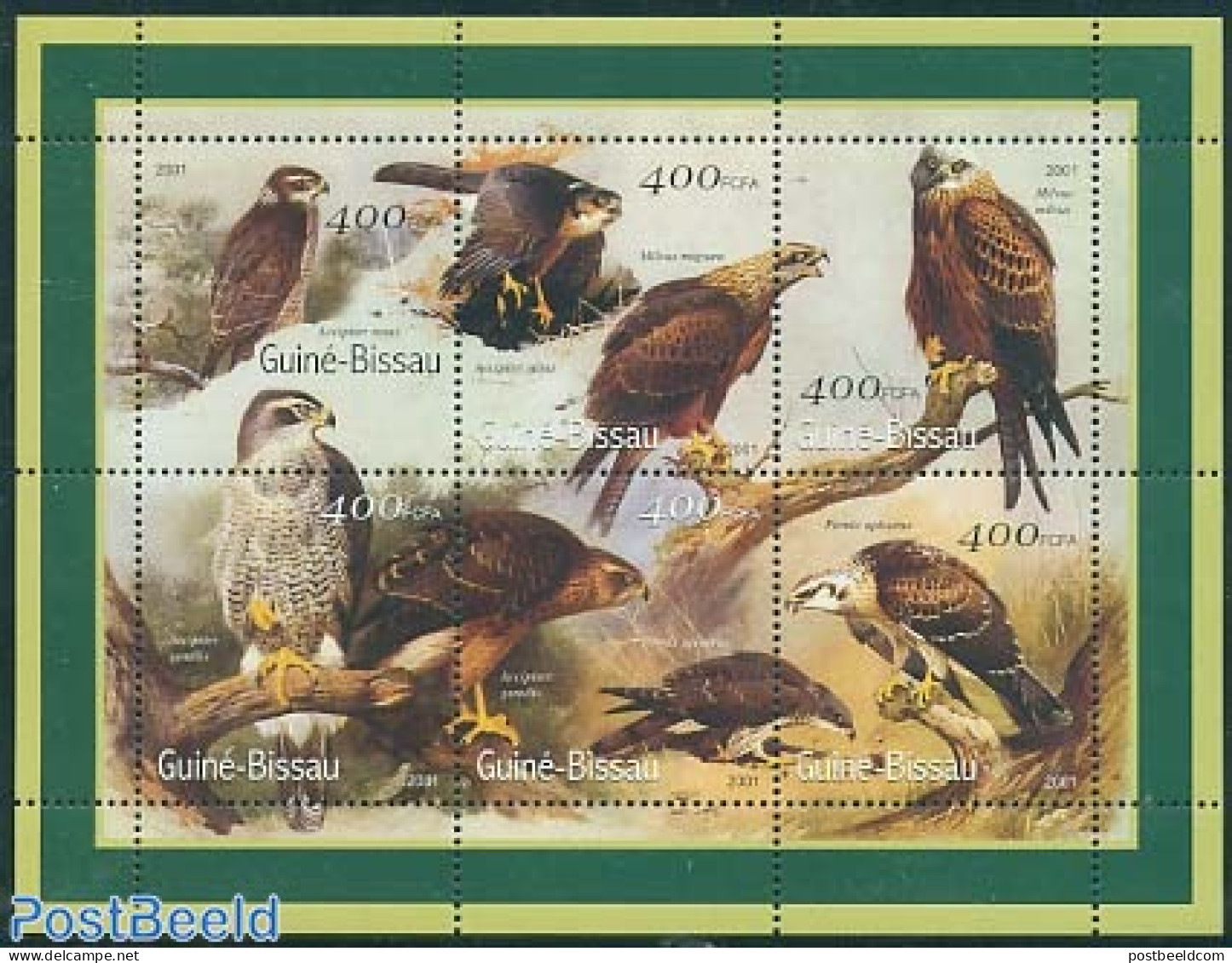 Guinea Bissau 2001 Eagles 6v M/s, Mint NH, Nature - Birds - Birds Of Prey - Guinea-Bissau