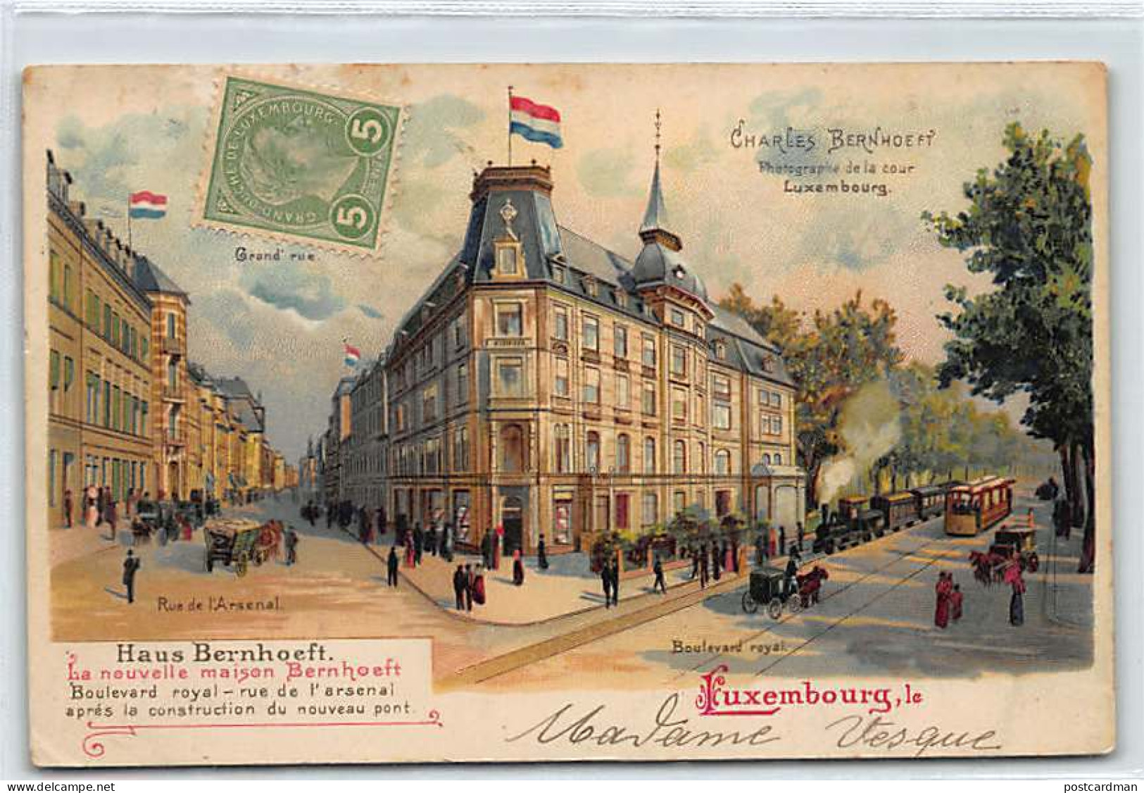 Luxembourg - Ville - Carte Publicitaire Litho Maison Haus Bernhoeft, Boulevard Royal Et Rue De L'Arsenal. - Luxemburg - Town