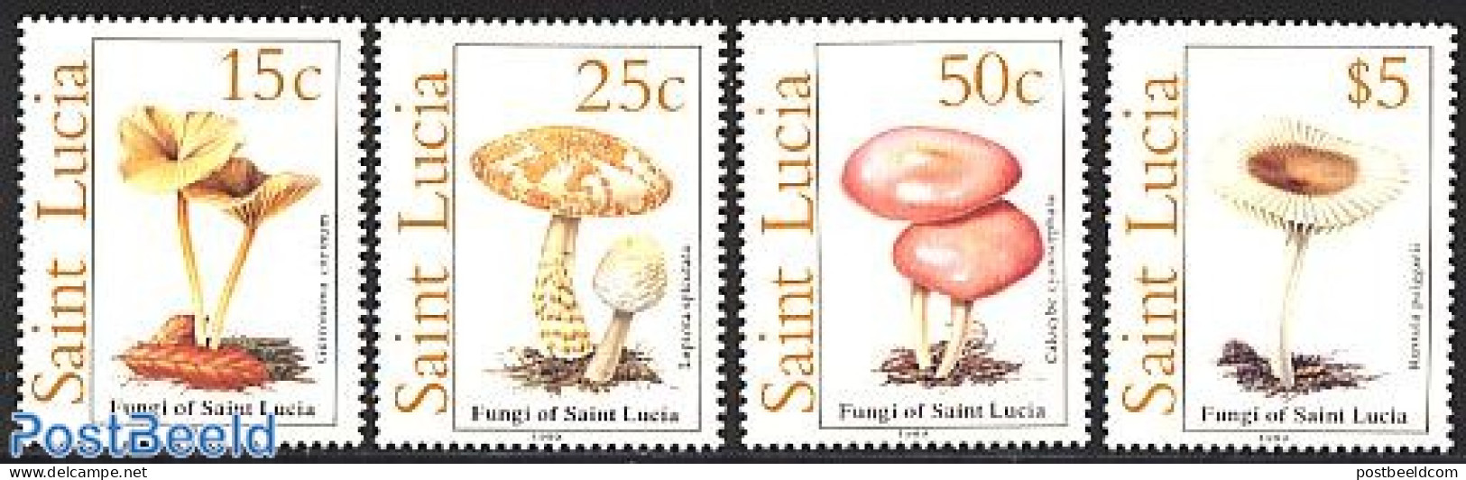 Saint Lucia 1989 Mushrooms 4v, Mint NH, Nature - Mushrooms - Paddestoelen