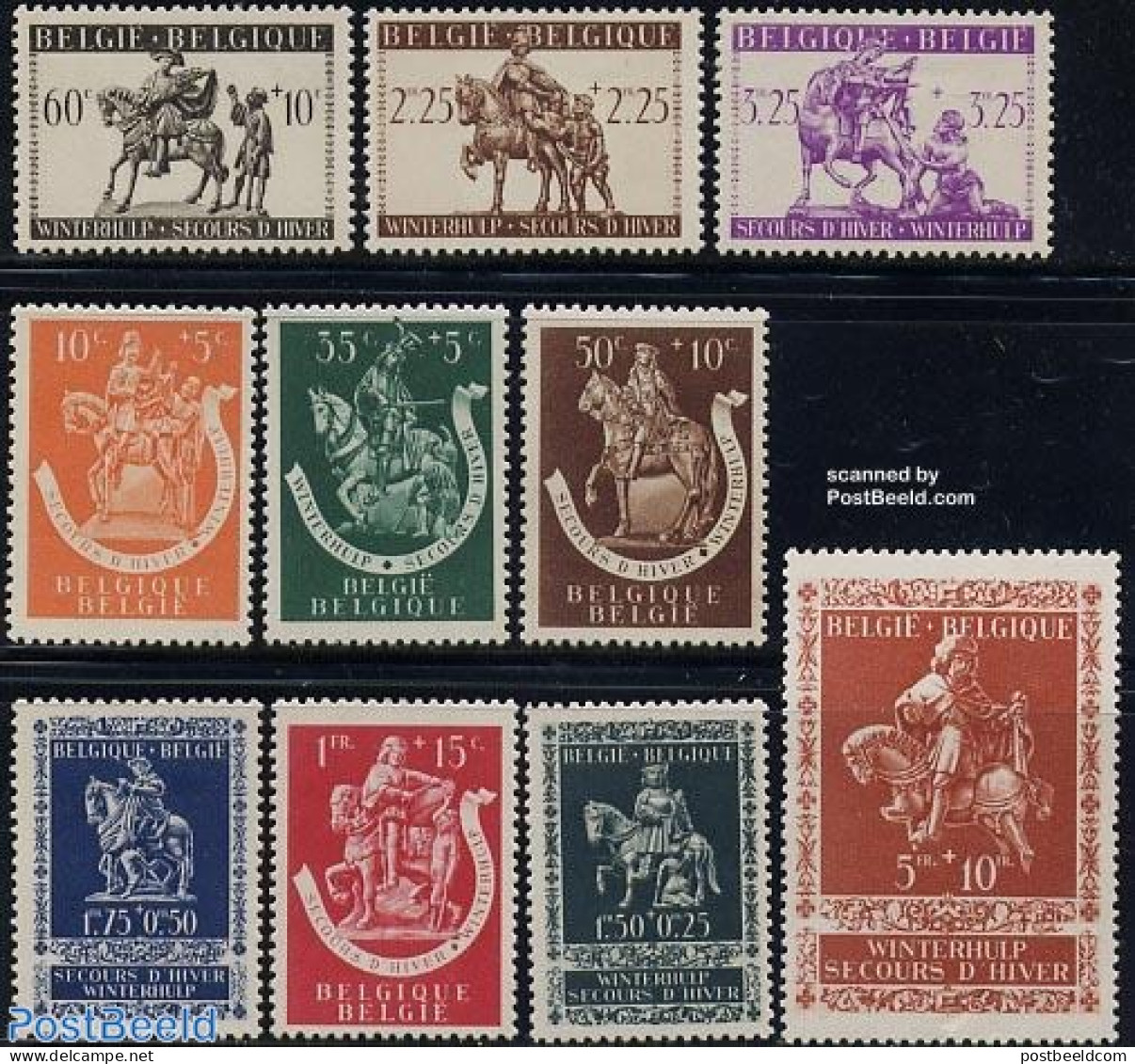 Belgium 1942 Winter Aid 10v, Mint NH, Nature - Religion - Horses - Religion - Art - Sculpture - Unused Stamps