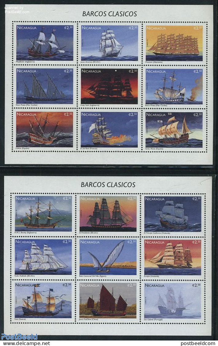 Nicaragua 1996 Sailing Ships 2x9v M/s, Mint NH, Transport - Ships And Boats - Schiffe