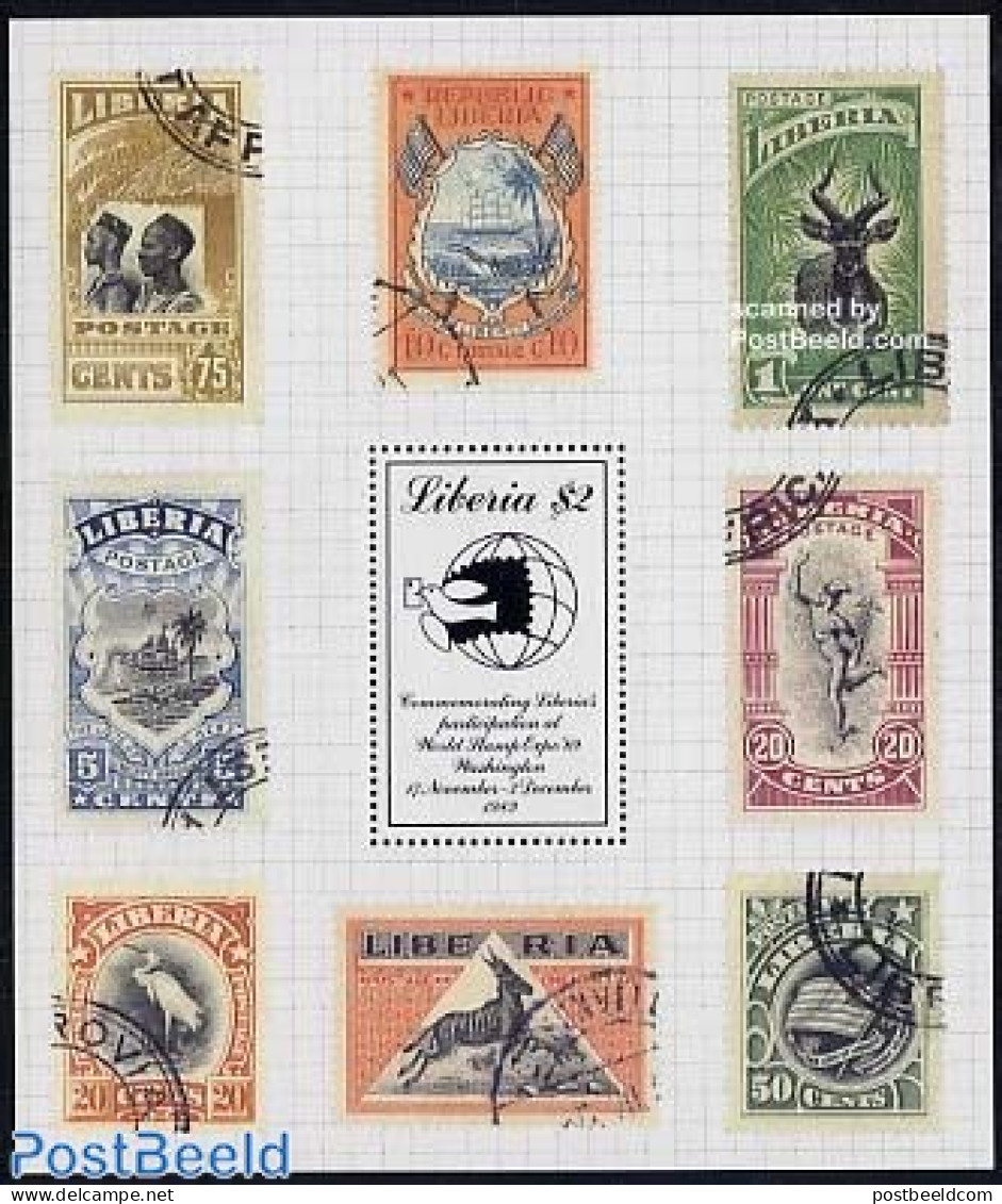 Liberia 1989 World Stamp Expo S/s, Mint NH, Nature - Religion - Transport - Animals (others & Mixed) - Birds - Greek &.. - Mythologie