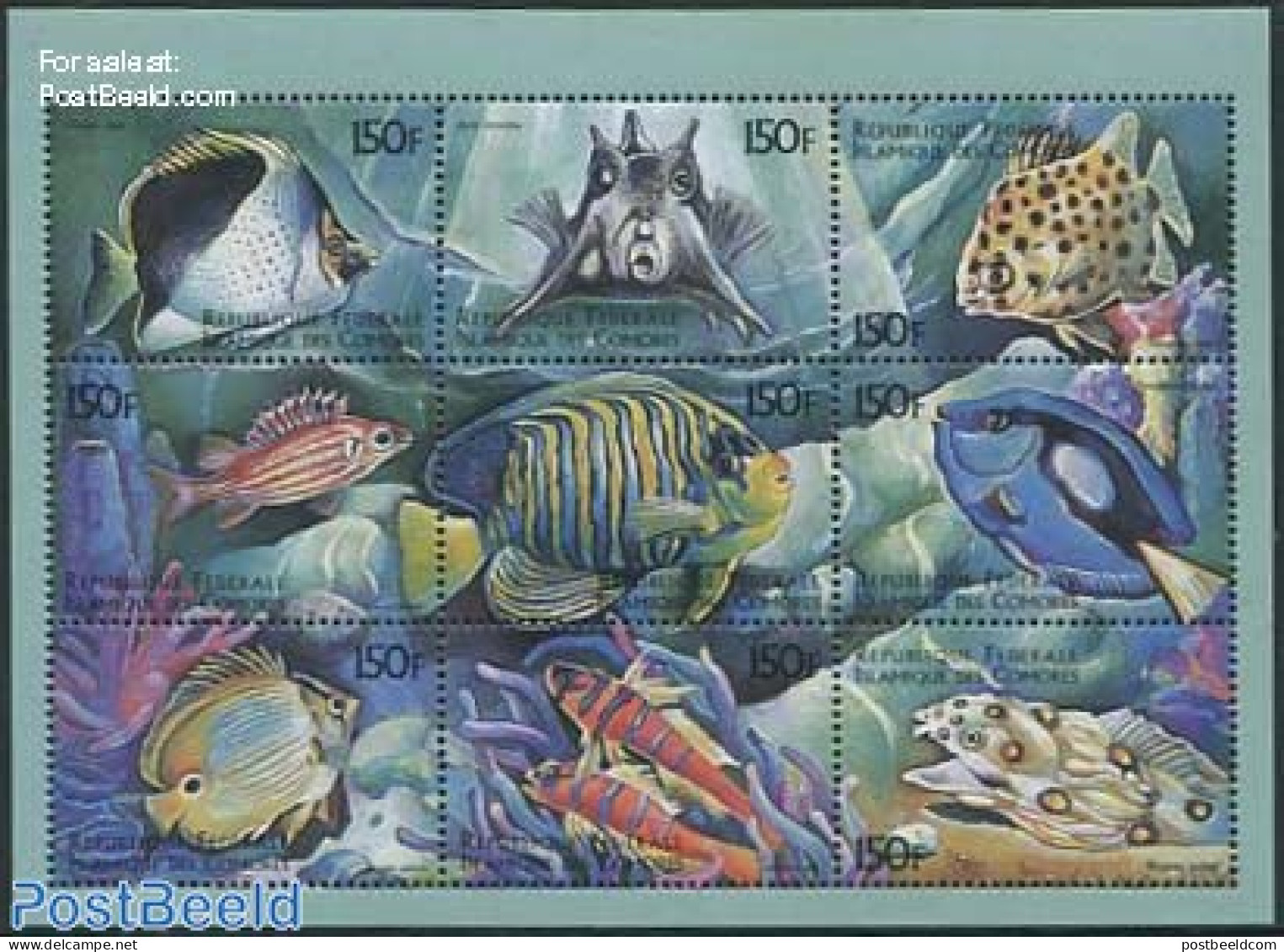 Comoros 1999 Fish 9v M/s, Chaetodon Tinkeri, Mint NH, Nature - Fish - Poissons