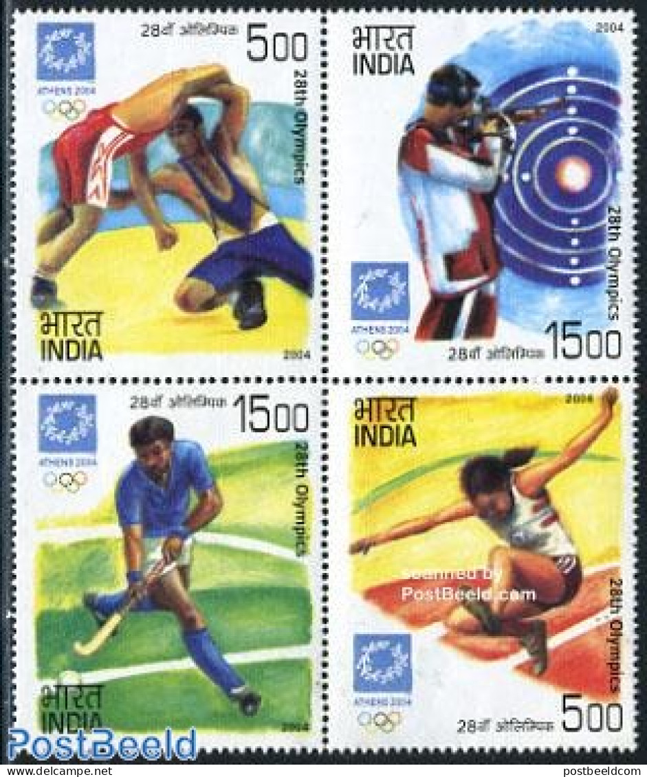 India 2004 Olympic Games 4v [+], Mint NH, Sport - Athletics - Hockey - Olympic Games - Shooting Sports - Unused Stamps