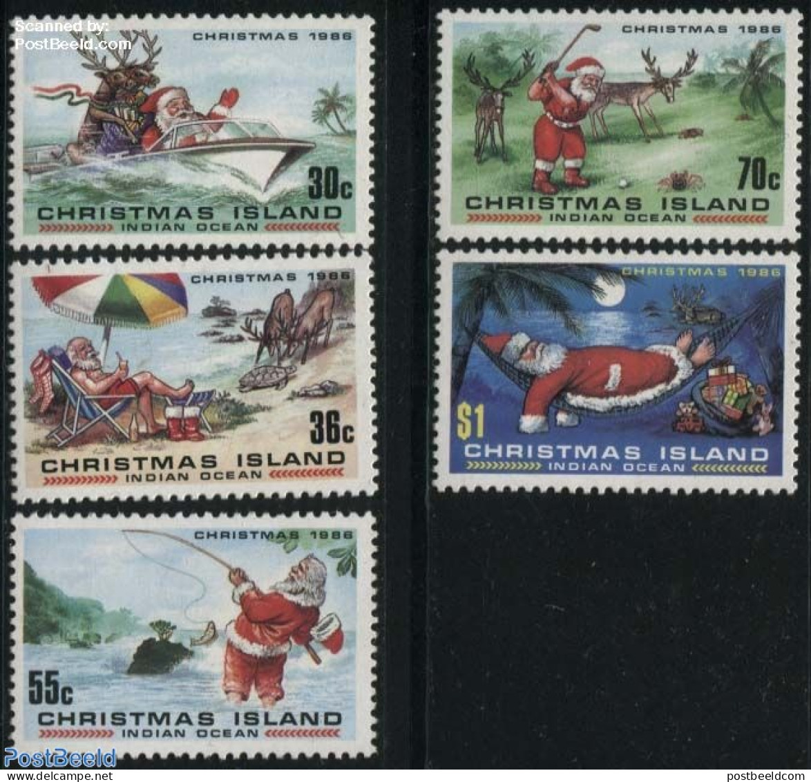 Christmas Islands 1986 Christmas 5v, Mint NH, Nature - Religion - Sport - Transport - Various - Deer - Fishing - Turtl.. - Fische