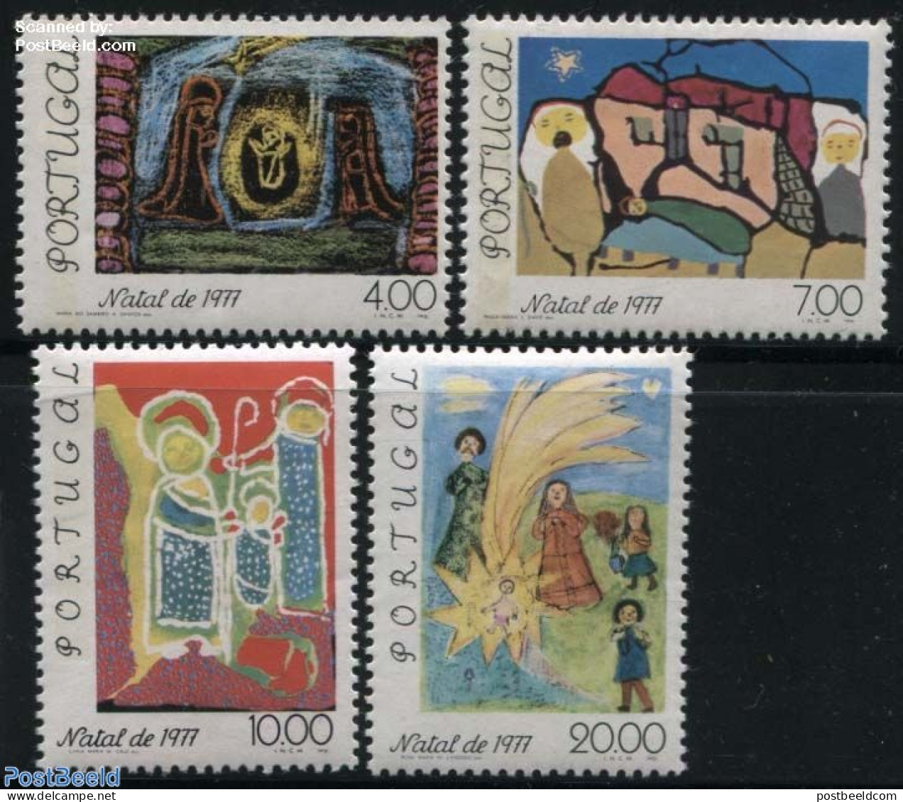 Portugal 1977 Christmas 4v, Mint NH, Religion - Christmas - Art - Children Drawings - Nuevos