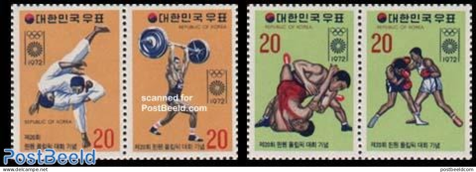 Korea, South 1972 Olympic Games Munich 2x2v [:], Mint NH, Sport - Boxing - Judo - Olympic Games - Weightlifting - Boksen