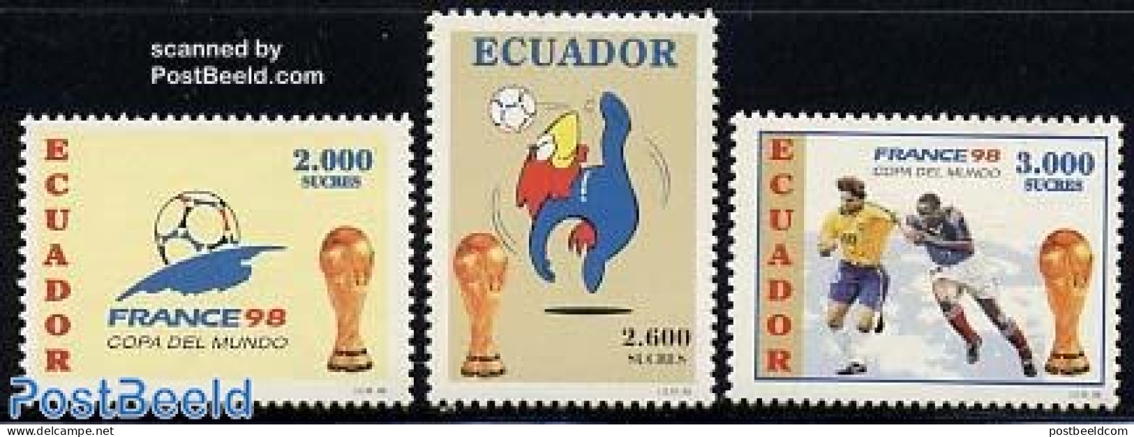 Ecuador 1998 World Cup Football 3v, Mint NH, Sport - Football - Equateur