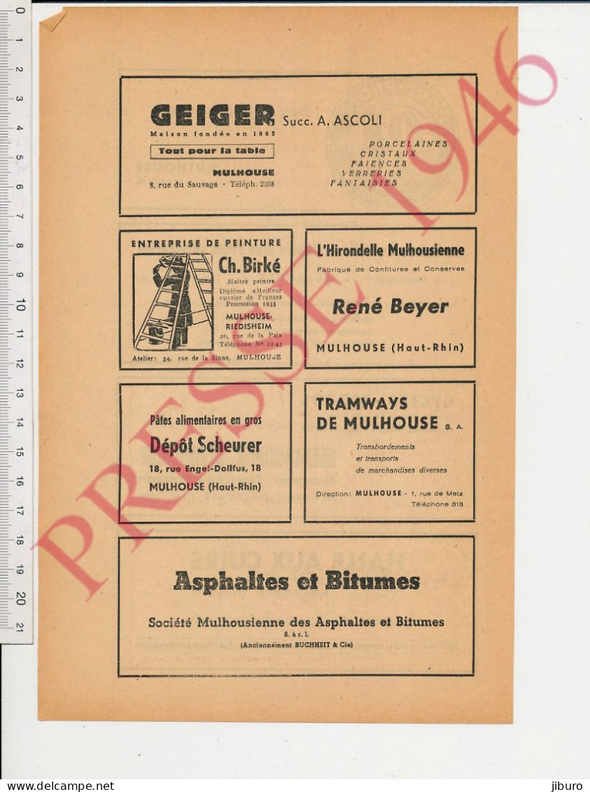 2 Vues Publicité 1946 Geiger Ascoli Mulhouse Birké René Beyer Scheurer Tramways Buchheit Arthur Muller Kibler Kauffmann - Non Classés