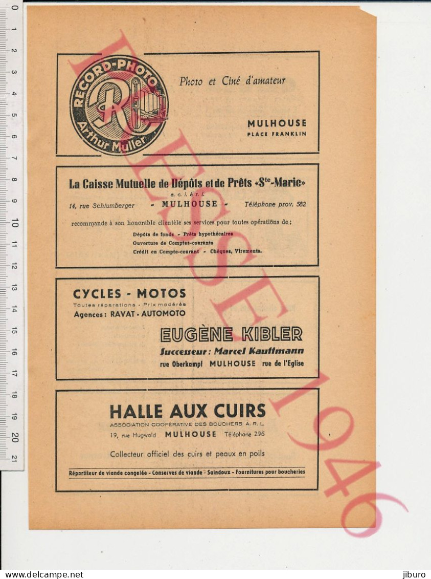 2 Vues Publicité 1946 Geiger Ascoli Mulhouse Birké René Beyer Scheurer Tramways Buchheit Arthur Muller Kibler Kauffmann - Non Classés