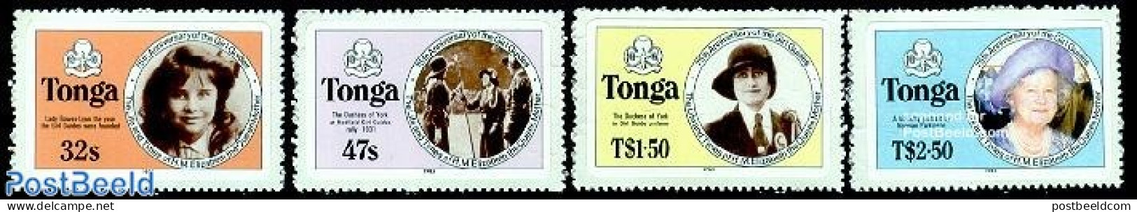 Tonga 1985 Queen Mother, Girl Guides 4v Imperforated, Mint NH, History - Sport - Kings & Queens (Royalty) - Scouting - Royalties, Royals