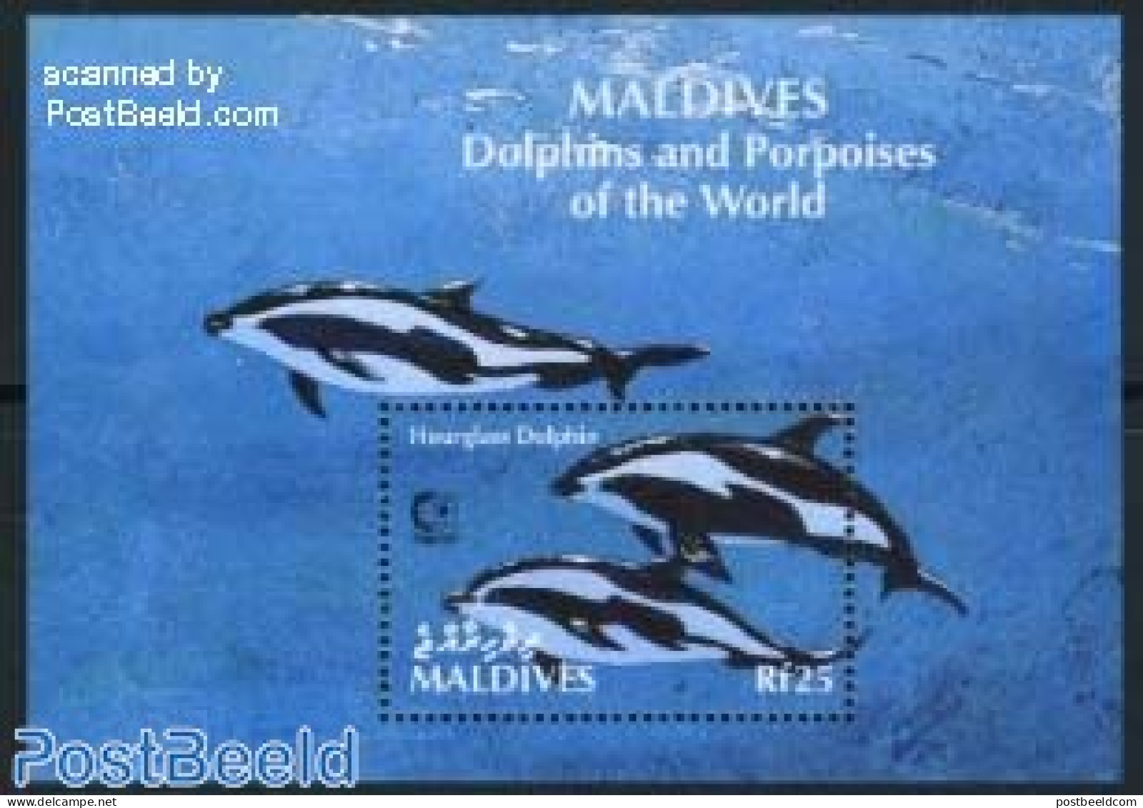 Maldives 1995 Hourglass Dolphin S/s, Mint NH, Nature - Sea Mammals - Maldives (1965-...)