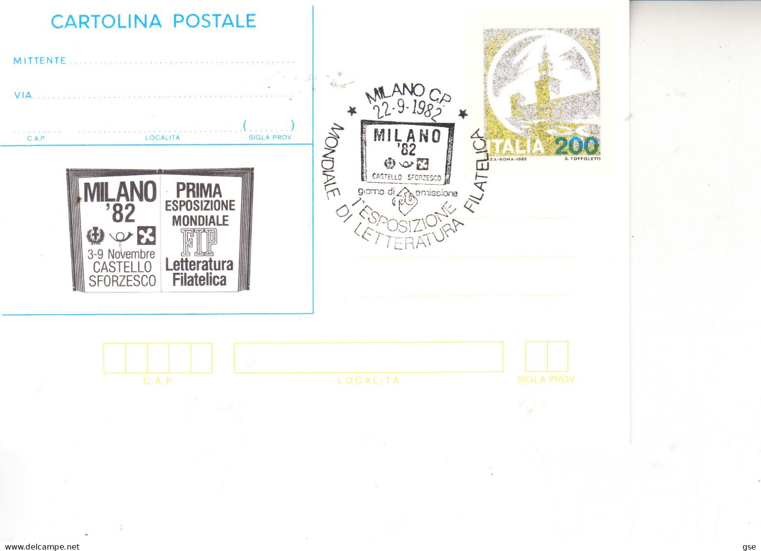 ITALIA  1982 - CP  MILANO 1982  - Expo Mondiale Letteratura Filatelica - Philatelic Exhibitions