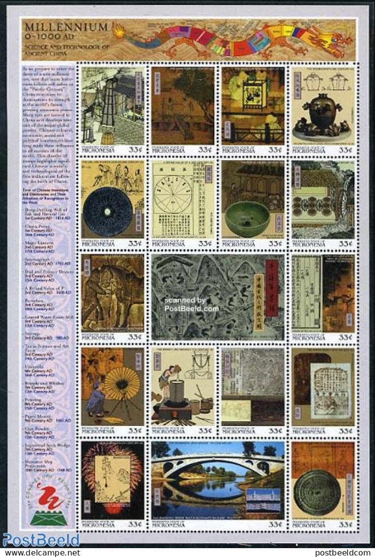 Micronesia 1999 Chinese Technology In First Millennium 17v M/s, Mint NH, Science - Various - Astronomy - Inventors - M.. - Astrology