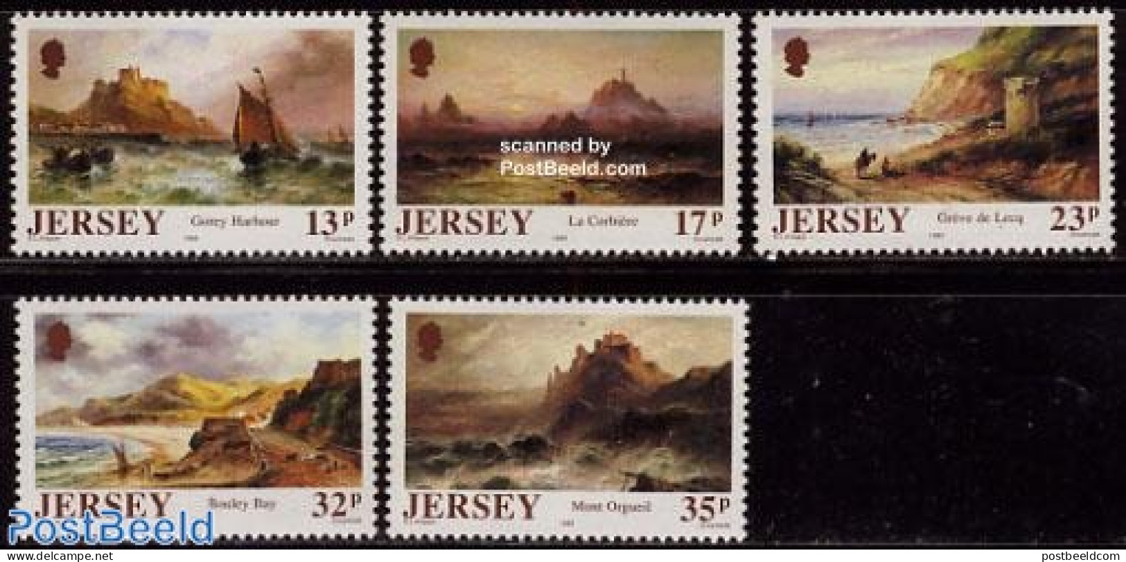 Jersey 1989 Paintings 5v, Mint NH, Transport - Ships And Boats - Art - Castles & Fortifications - Paintings - Boten