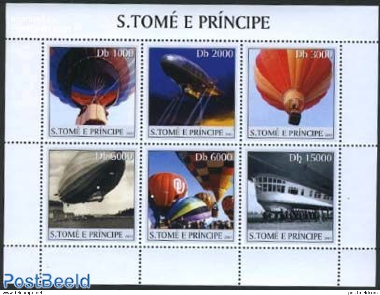 Sao Tome/Principe 2003 Ballons & Zeppelins 6v M/s, Mint NH, Transport - Balloons - Zeppelins - Fesselballons