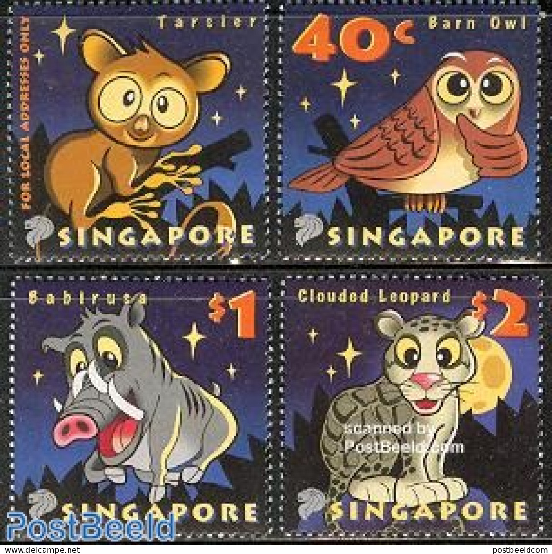 Singapore 2003 Night Animals 4v, Mint NH, Nature - Animals (others & Mixed) - Birds - Cat Family - Owls - Sonstige & Ohne Zuordnung