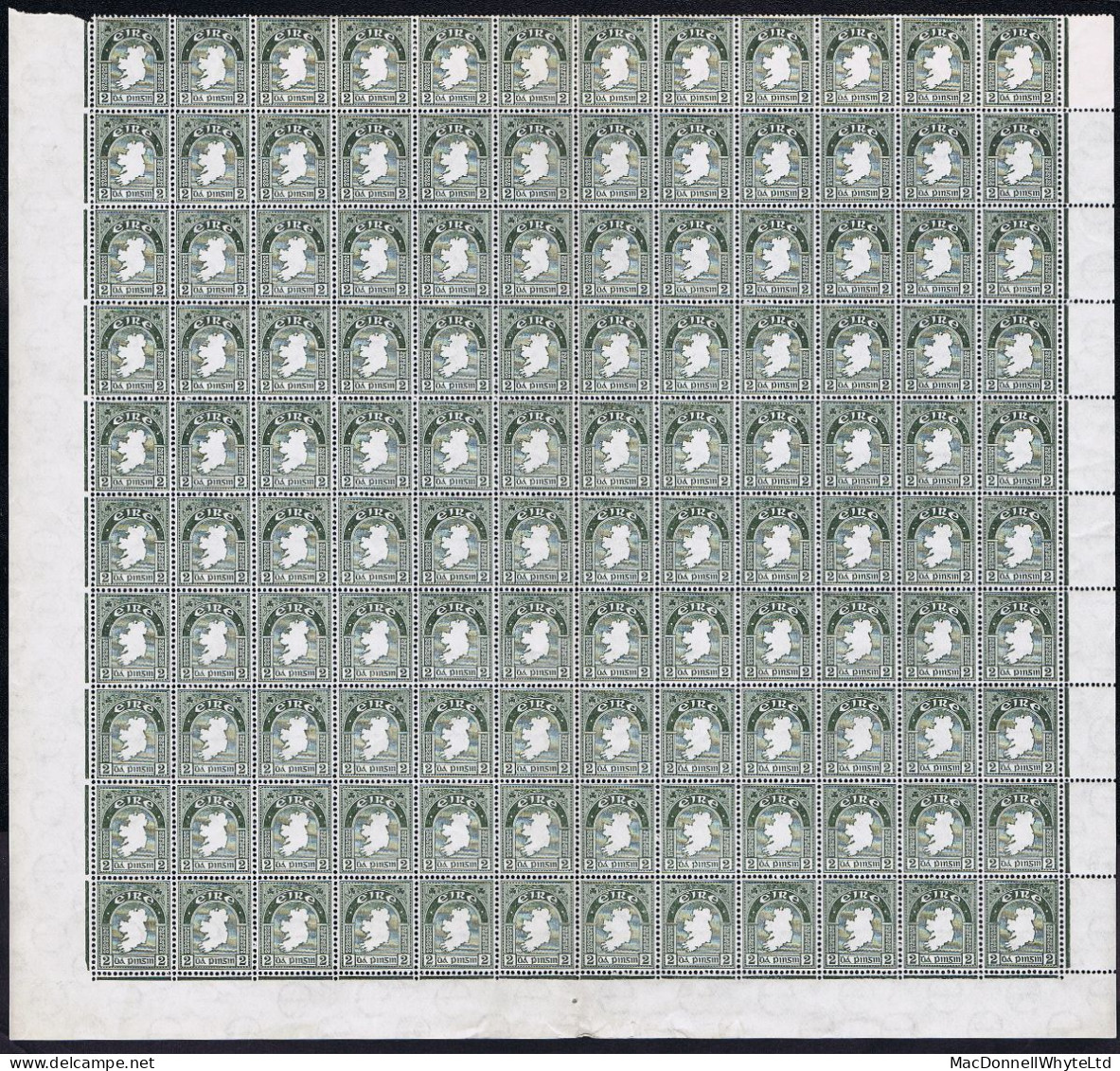 Ireland Definitives 1940-68 E 2d Map Lower Half Sheet Of 120 Mint Unmounted Never Hinged, Stains - Ungebraucht