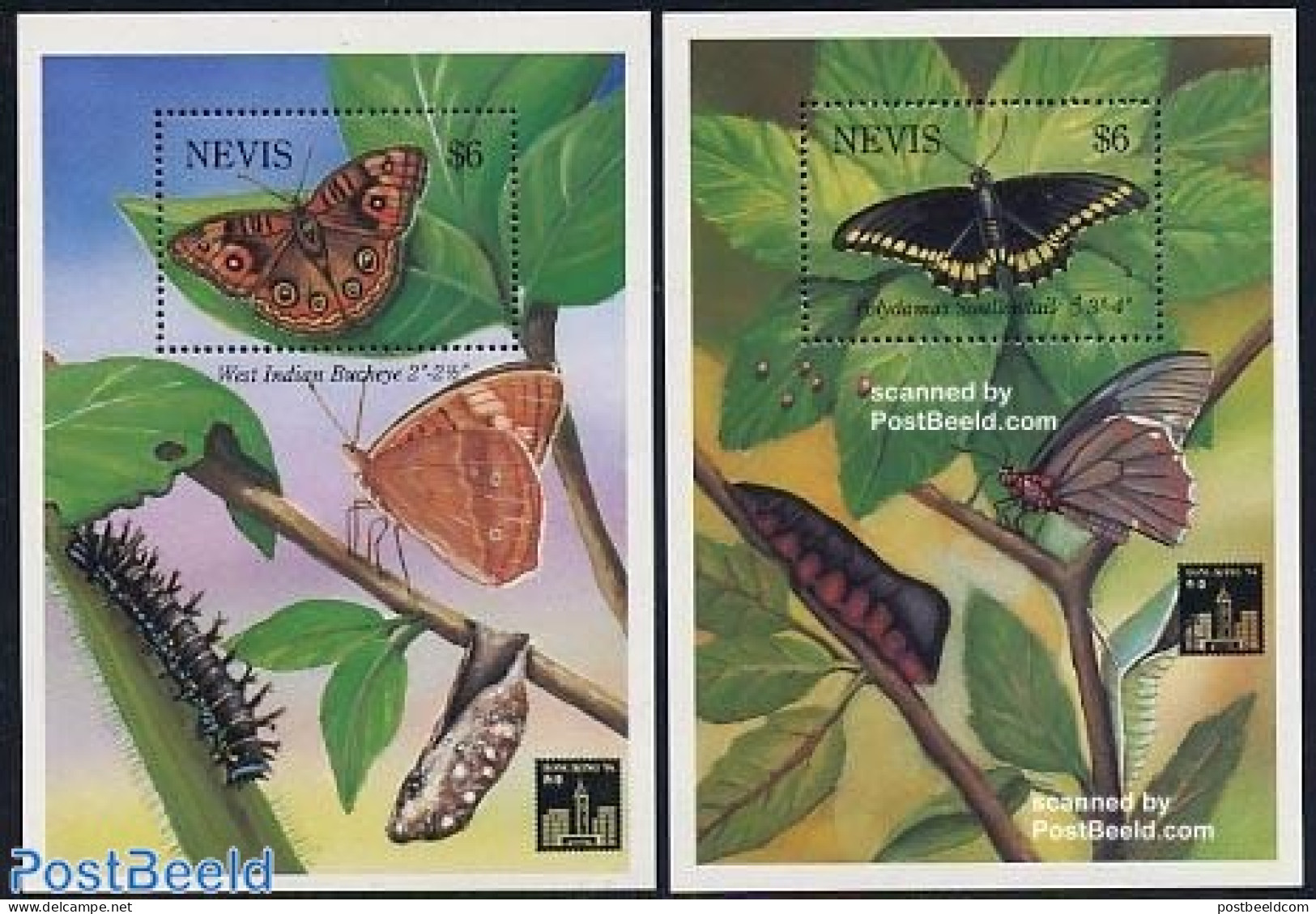 Nevis 1994 Hong Kong 94 2 S/s, Butterflies, Mint NH, Nature - Butterflies - St.Kitts En Nevis ( 1983-...)