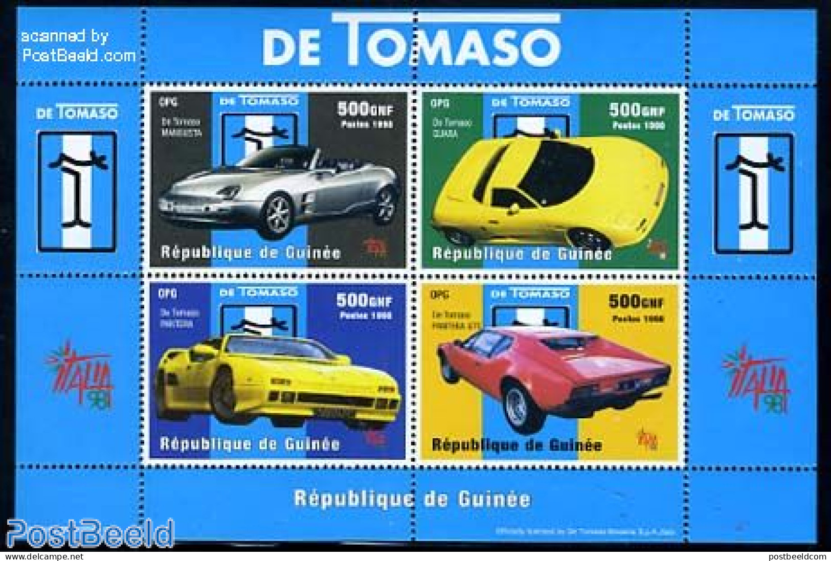 Guinea, Republic 1998 De Tomaso 4v M/s, Mint NH, Transport - Automobiles - Cars