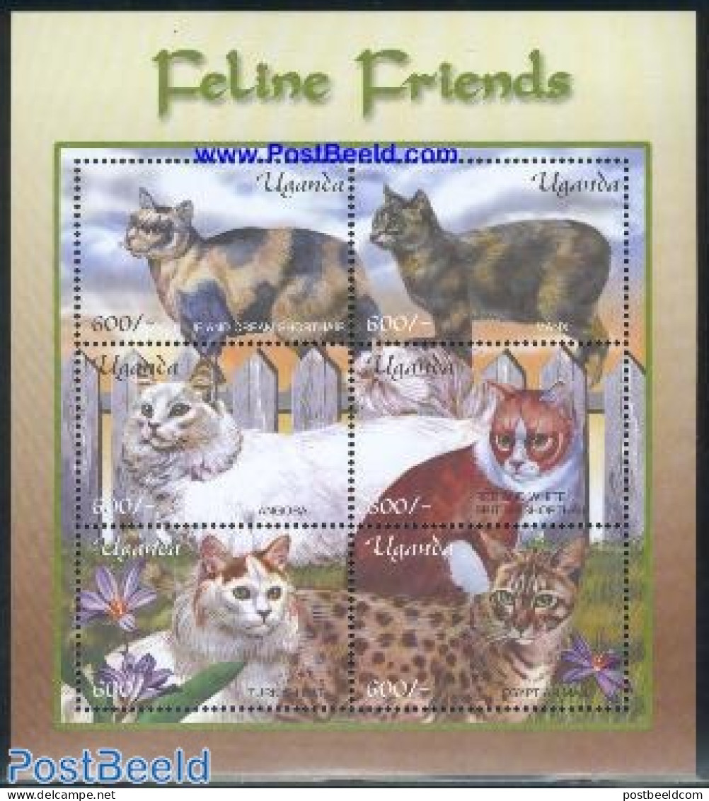 Uganda 2001 Cats 6v M/s (6x600sh), Mint NH, Nature - Cats - Sonstige & Ohne Zuordnung
