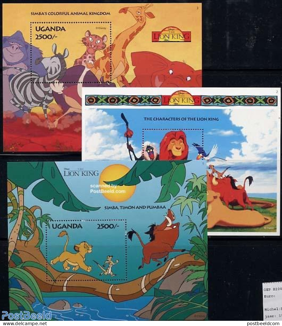 Uganda 1994 Lion King 3 S/s, Mint NH, Nature - Cat Family - Art - Disney - Disney