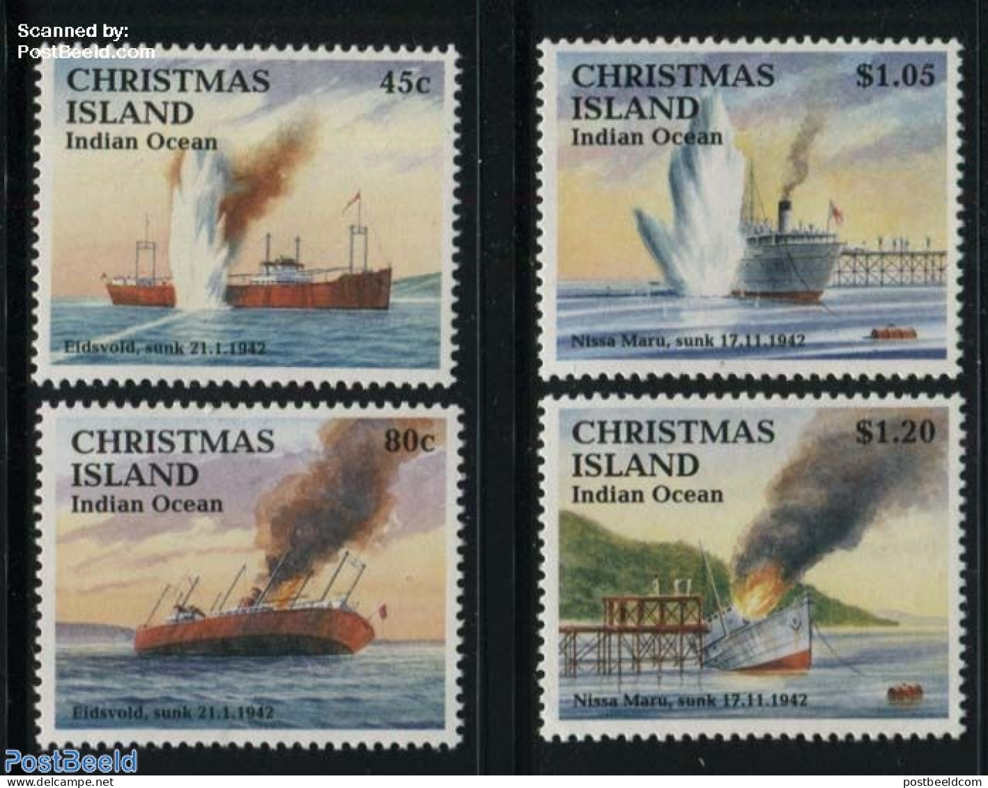 Christmas Islands 1992 Ship Wrecks 4v, Mint NH, History - Transport - Fire Fighters & Prevention - Ships And Boats - D.. - Firemen