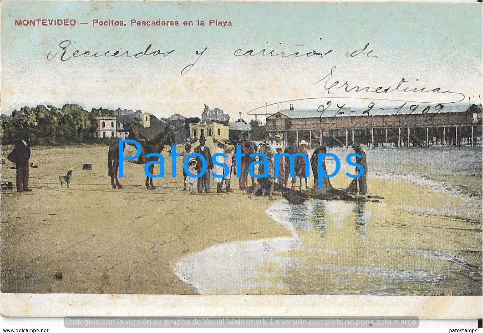 229101 URUGUAY MONTEVIDEO POCITOS FISHERMAN PESCADORES EN LA PLAYA POSTAL POSTCARD - Uruguay