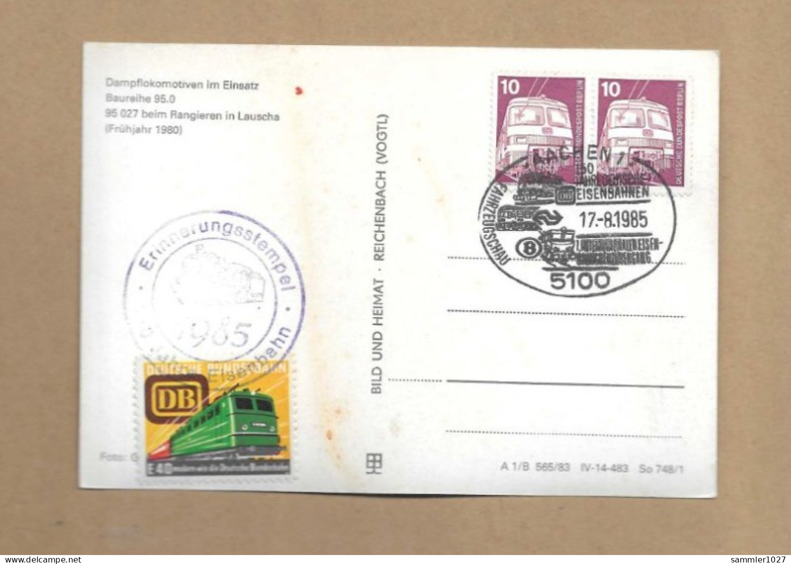 Los Vom 16.05 -  DB Eisenbahnkarte  1985 - Briefe U. Dokumente