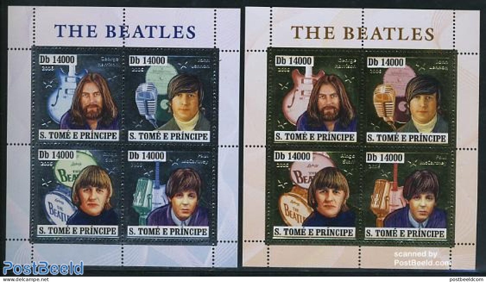 Sao Tome/Principe 2006 Beatles 8v (silver/gold) 2 M/s, Mint NH, Performance Art - Music - Popular Music - Musique