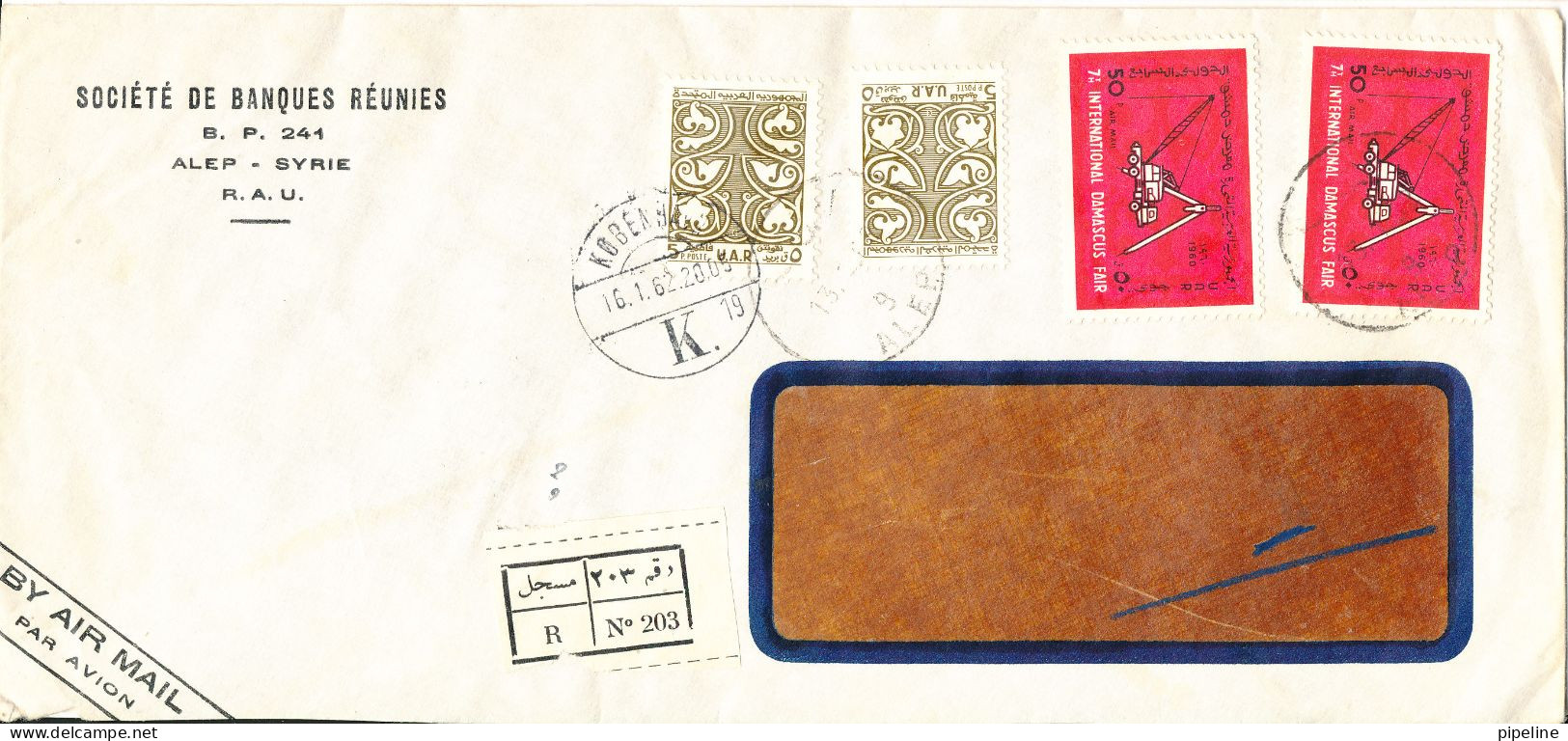 Syria Registered Air Mail Cover Sent To Denmark 13-1-1962 Topic Stamps - Syrie
