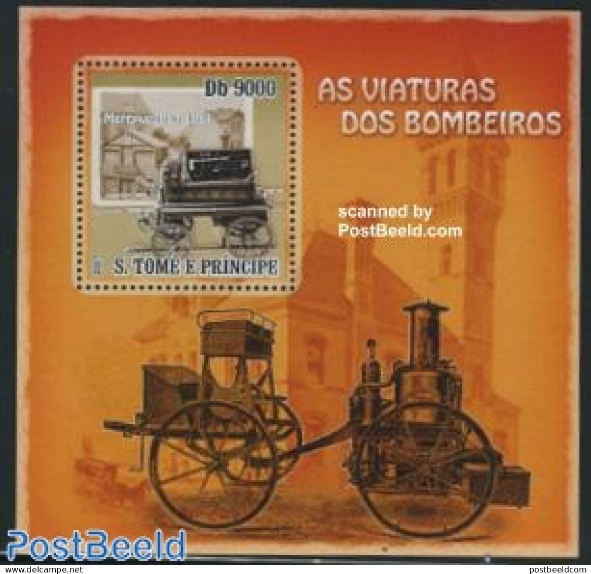 Sao Tome/Principe 2007 Fire Engines S/s, Mint NH, Health - Transport - Red Cross - Automobiles - Fire Fighters & Preve.. - Rotes Kreuz