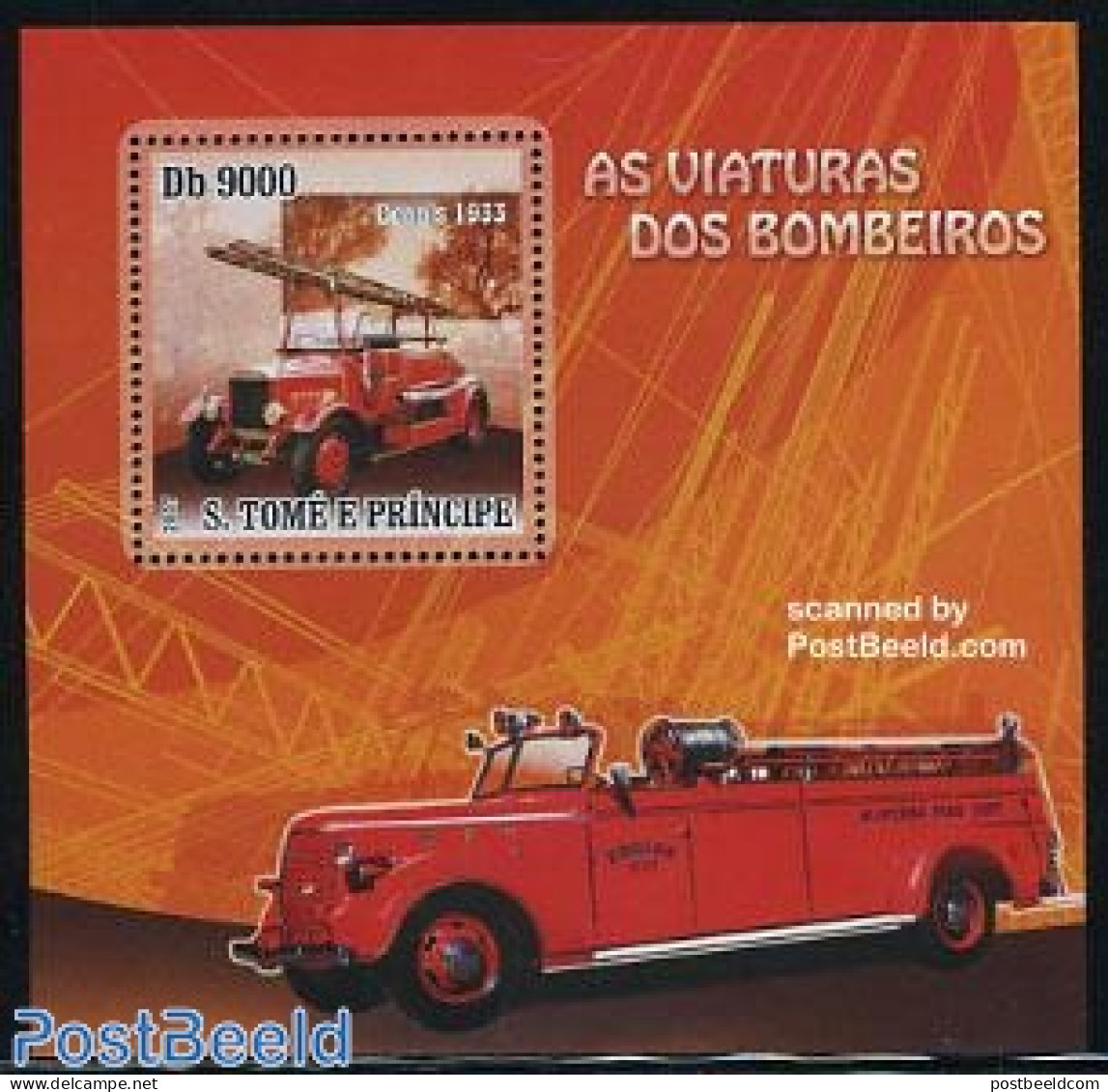 Sao Tome/Principe 2007 Fire Engines S/s, Dennis 1933, Mint NH, Transport - Automobiles - Fire Fighters & Prevention - Cars