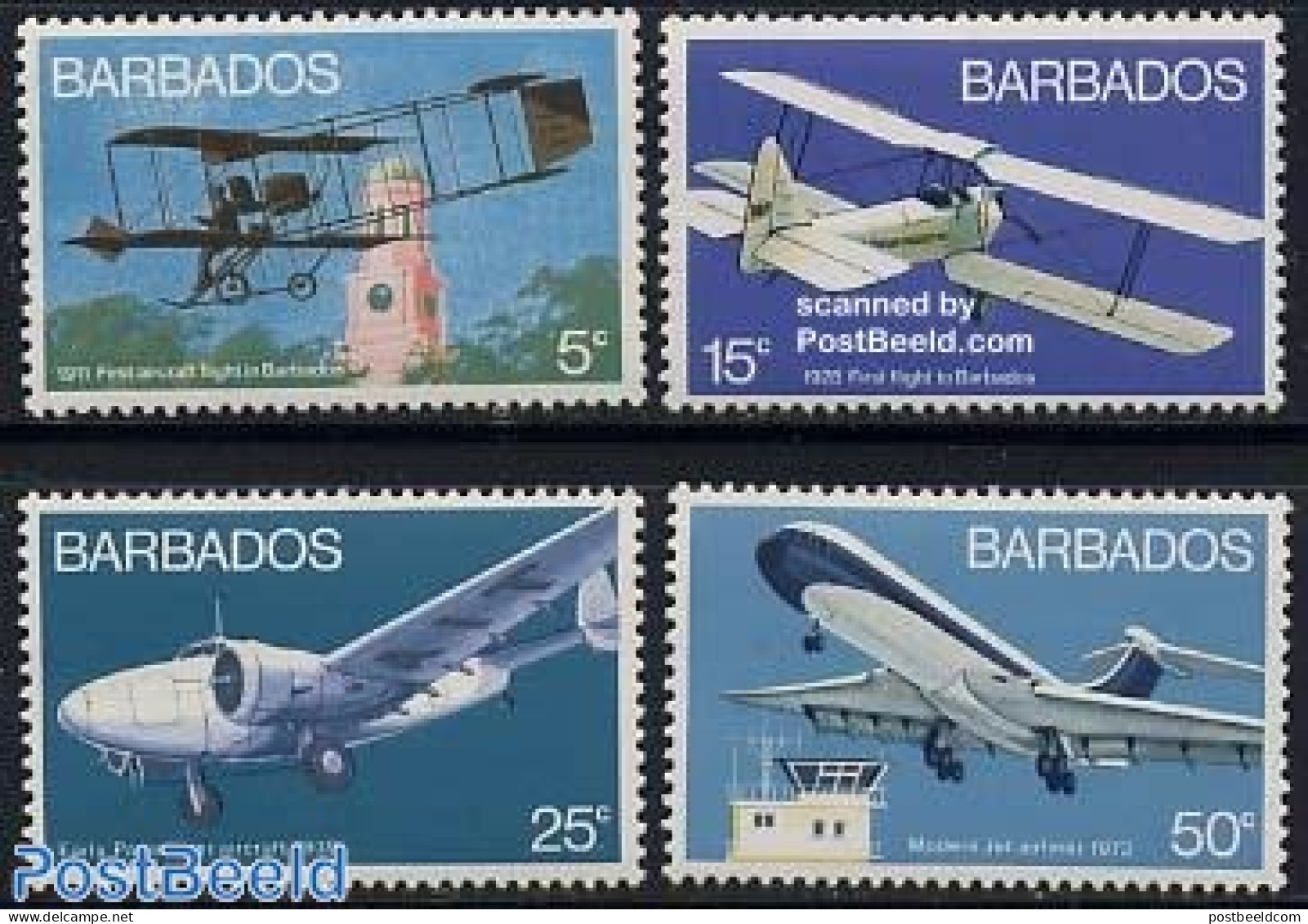 Barbados 1973 Air Pioneers 4v, Mint NH, Transport - Aircraft & Aviation - Vliegtuigen